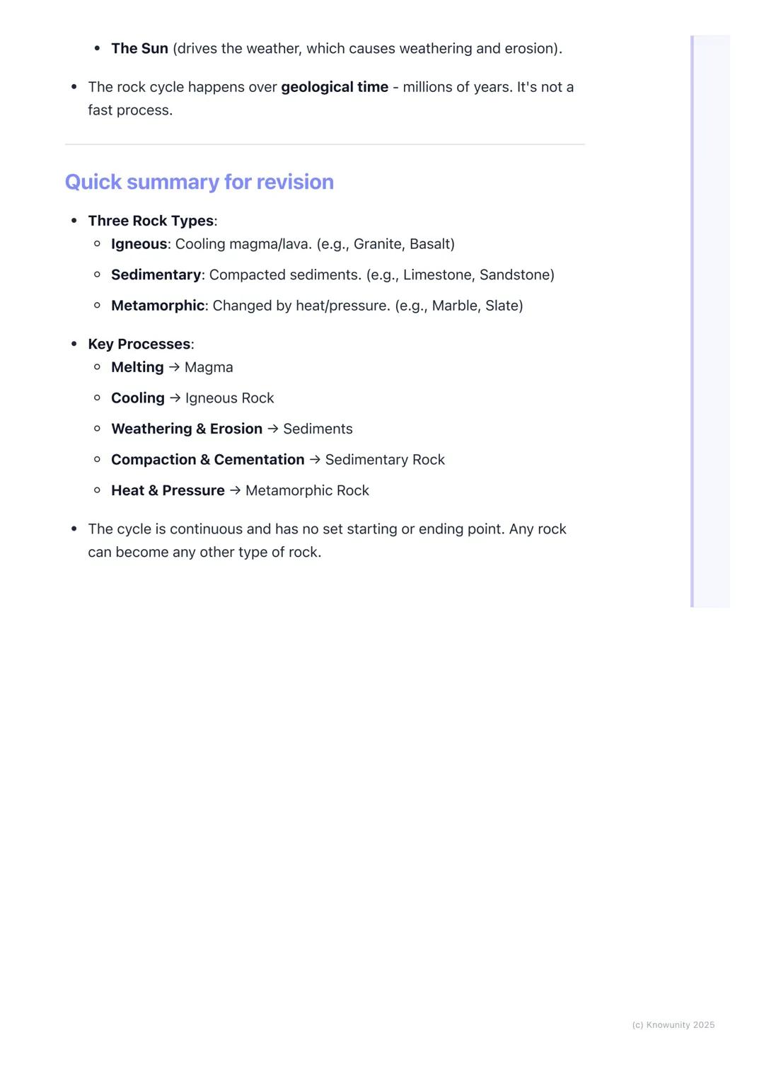 # The Rock Cycle

An introduction to the rock cycle

The rock cycle describes how the three main types of rock are formed and
how they can c