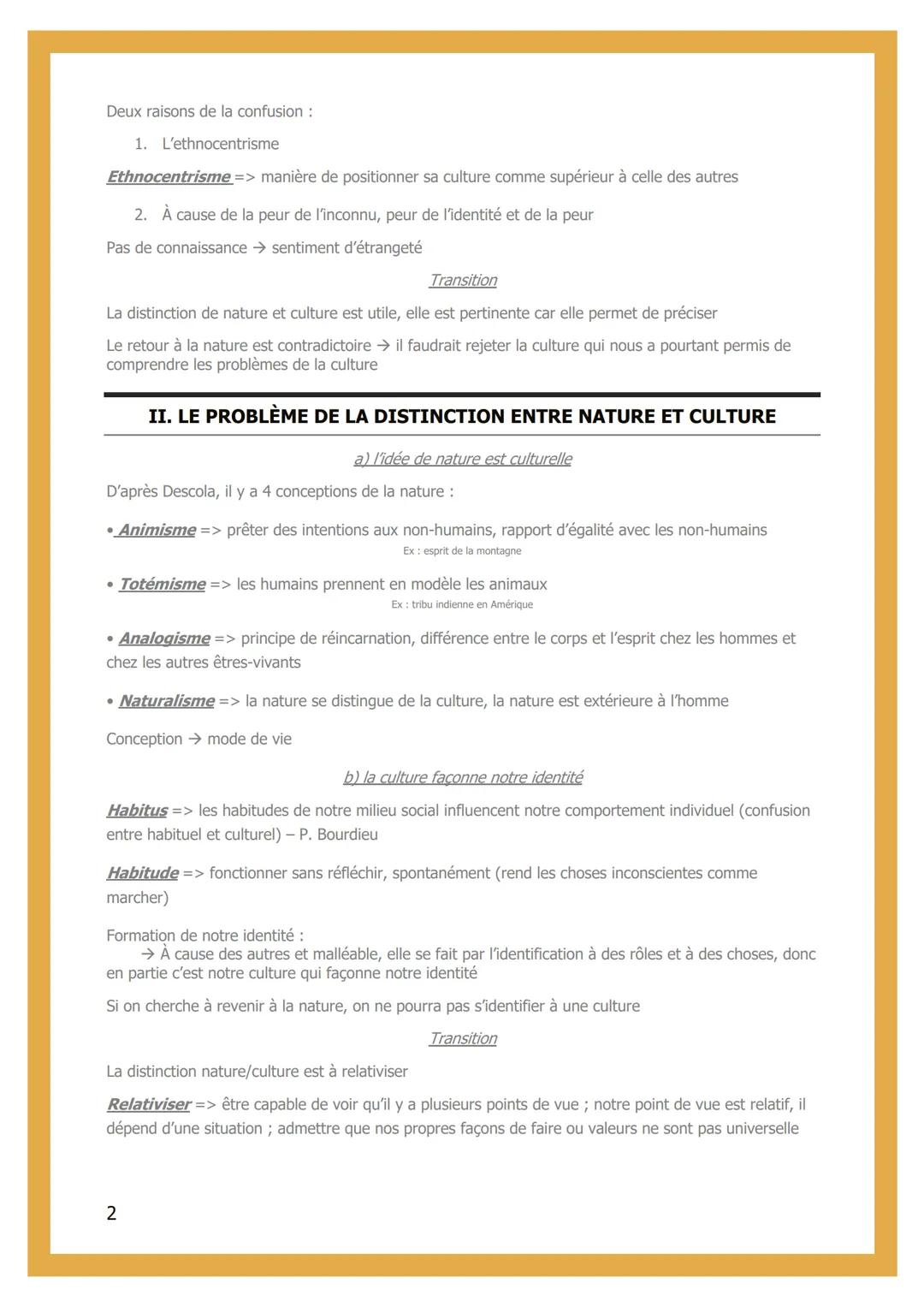 # 1 - LA NATURE

INTRODUCTION

Nature Culture → confus

Nature => ce qui se développe spontanément + Culture => ce que l'homme a transformé
