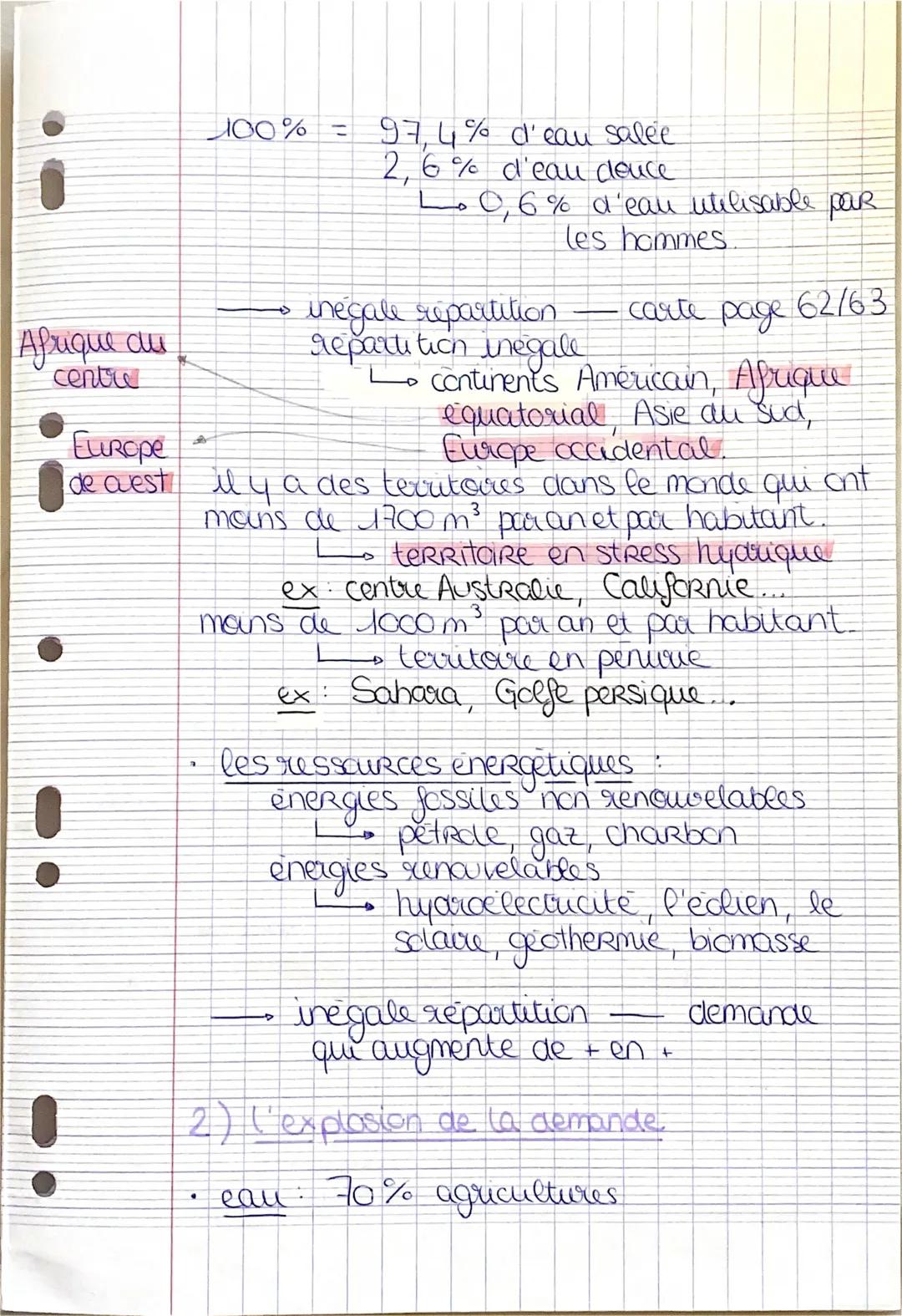 # Géo: thème 1

COURS 1

→ sociétés et environnement :
des équilibres fragiles

chapitre 2: des ressources majeures sous
pression: tensions,