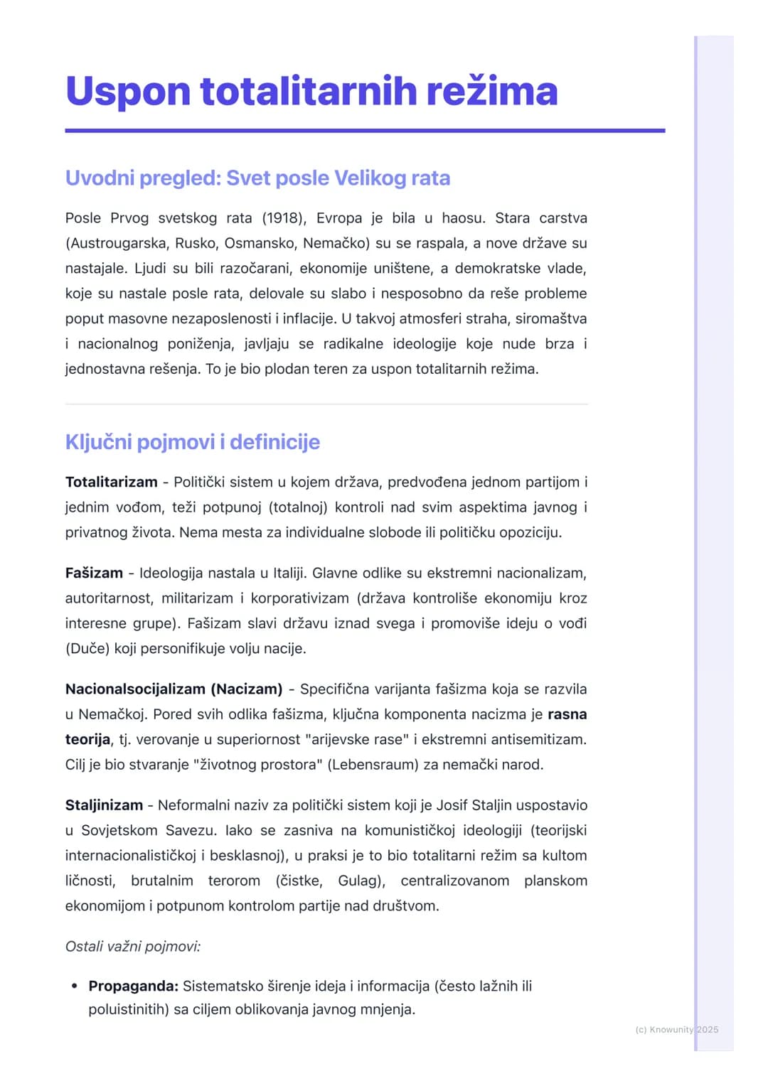 # Uspon totalitarnih režima

Uvodni pregled: Svet posle Velikog rata

Posle Prvog svetskog rata (1918), Evropa je bila u haosu. Stara carstv
