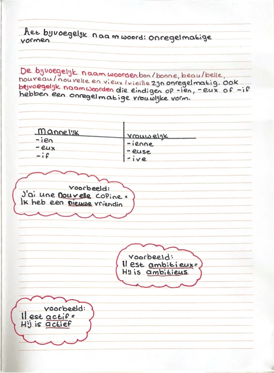 Frans het bijvoeglijk naamwoord: onregelmatige vormen