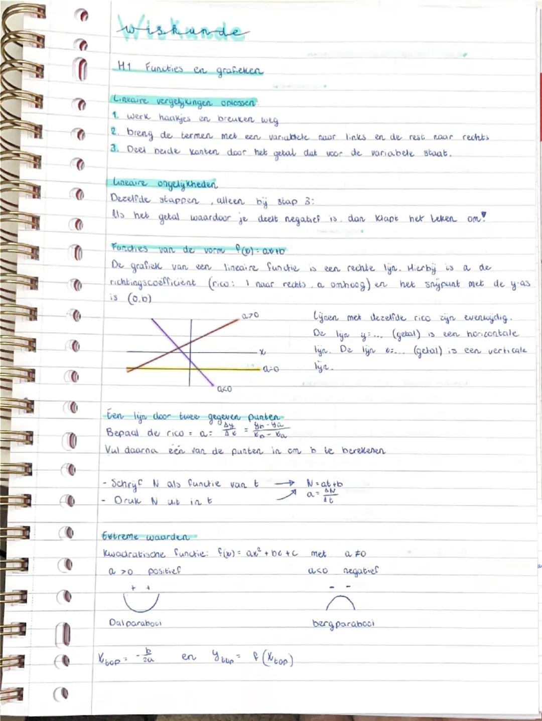 # wiskunde

H1 Functies en grafieken.

Lineaire vergelijkingen oniassen

1. werk haakjes en breuken weg.

2. breng de termen met een variabl