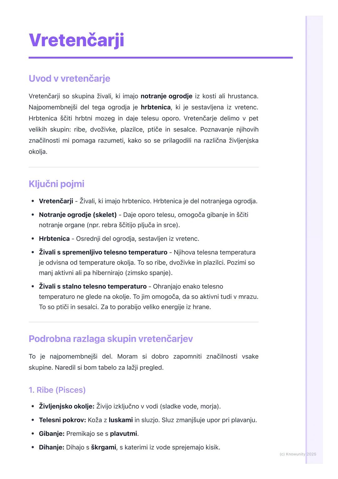 # Vretenčarji

Uvod v vretenčarje

Vretenčarji so skupina živali, ki imajo notranje ogrodje iz kosti ali hrustanca.
Najpomembnejši del tega 