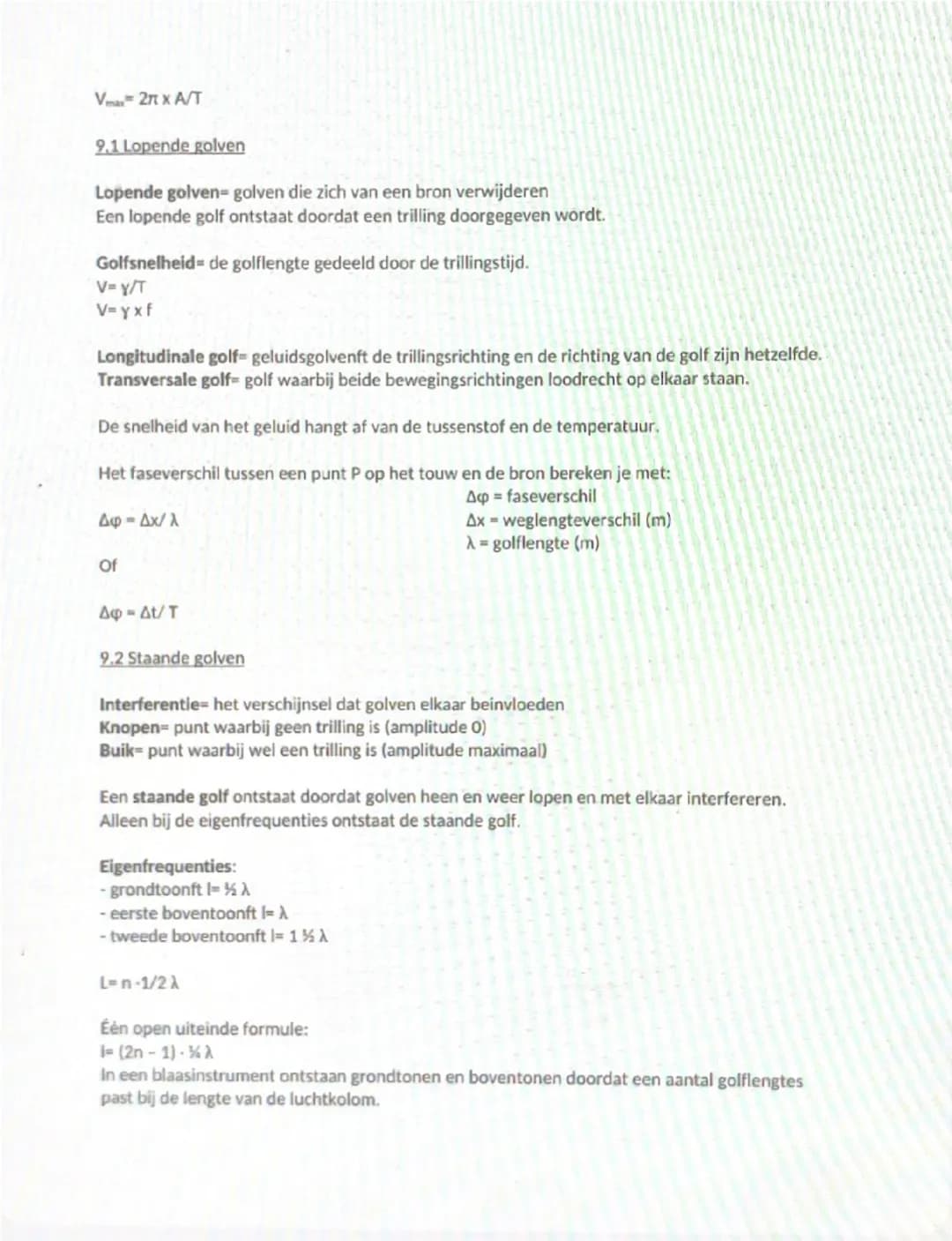 8.1 Trillingen
Natuurkunde samenvatÝng hoofdstuk 8 en 9
Trilling een periodieke beweging rond de evenwichtsstand
Uitwijking (u)= de afstand 