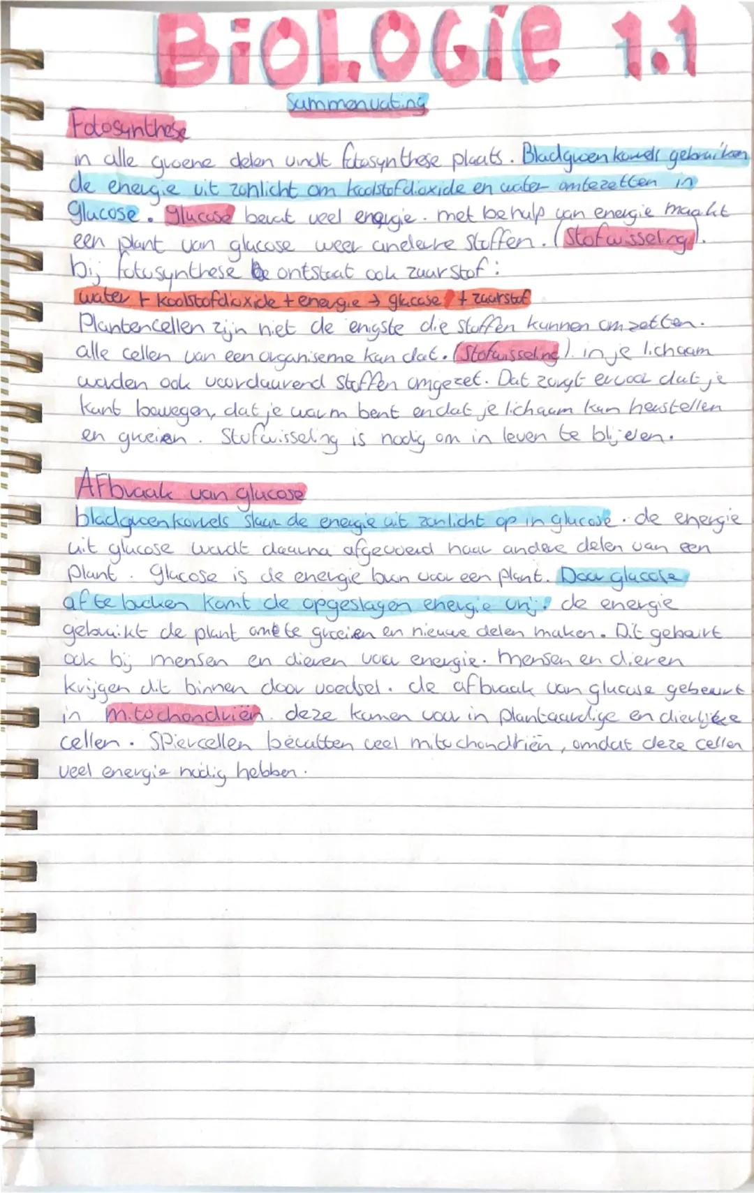 Biologie stofwisseling paragraaf 1.1