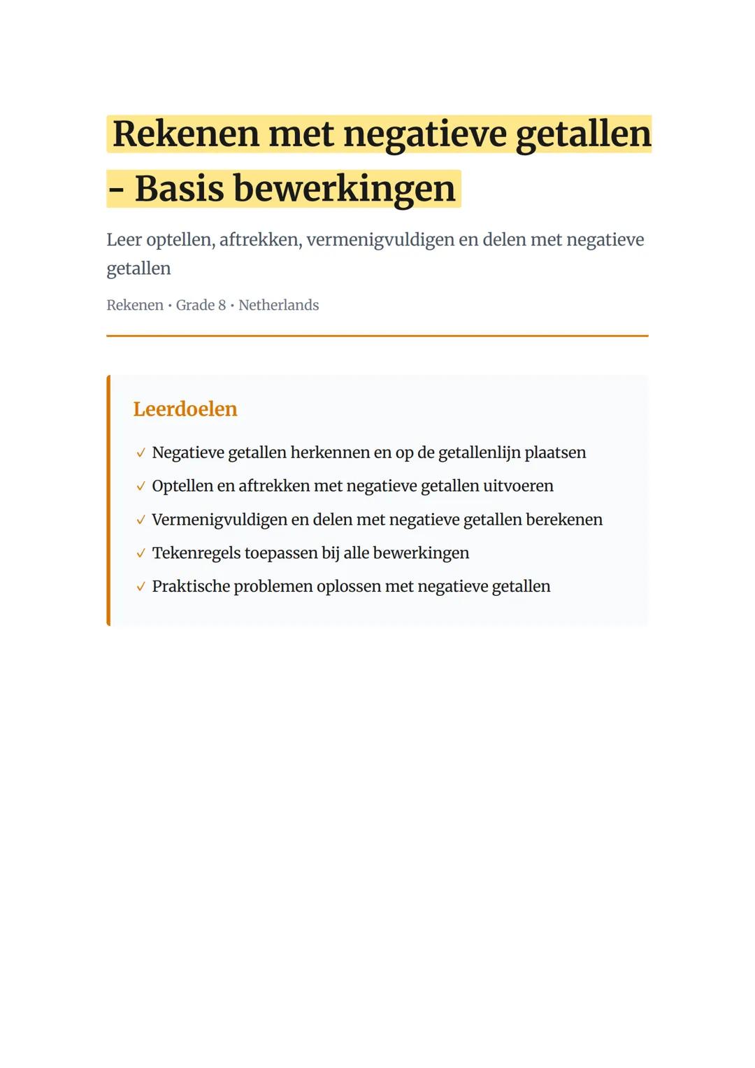 Rekenen met negatieve getallen - Basis bewerkingen