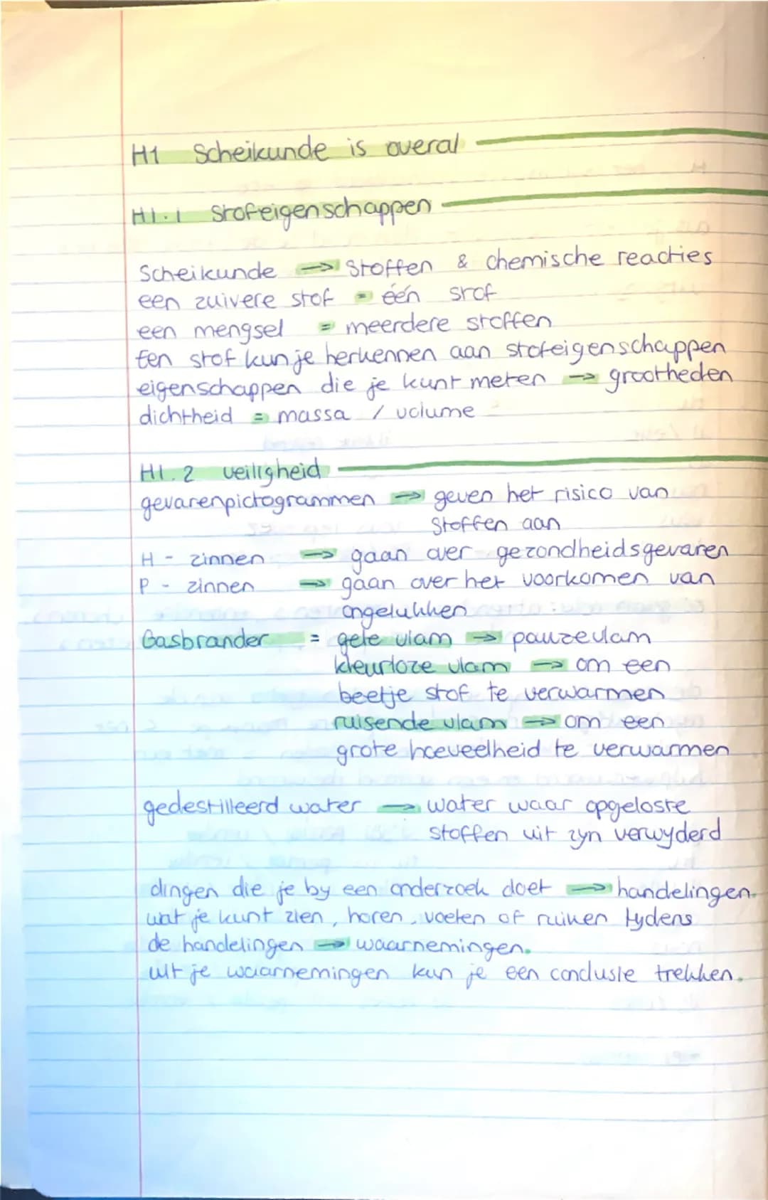 # H1 Scheikunde is overal

## H1.1 Stofeigenschappen

Scheikunde  $\longrightarrow$ Stoffen & chemische reacties
een zuivere stof  $\longrig