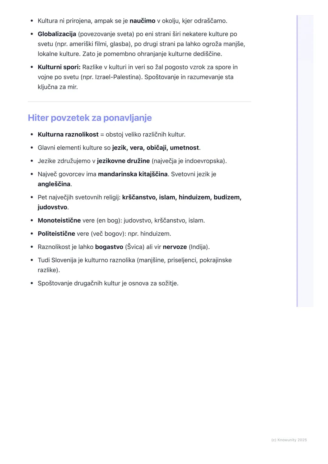 # Kulturna raznolikost sveta

Uvod v kulturno raznolikost

Kulturna raznolikost pomeni, da na svetu obstaja veliko različnih kultur. Vsaka
i