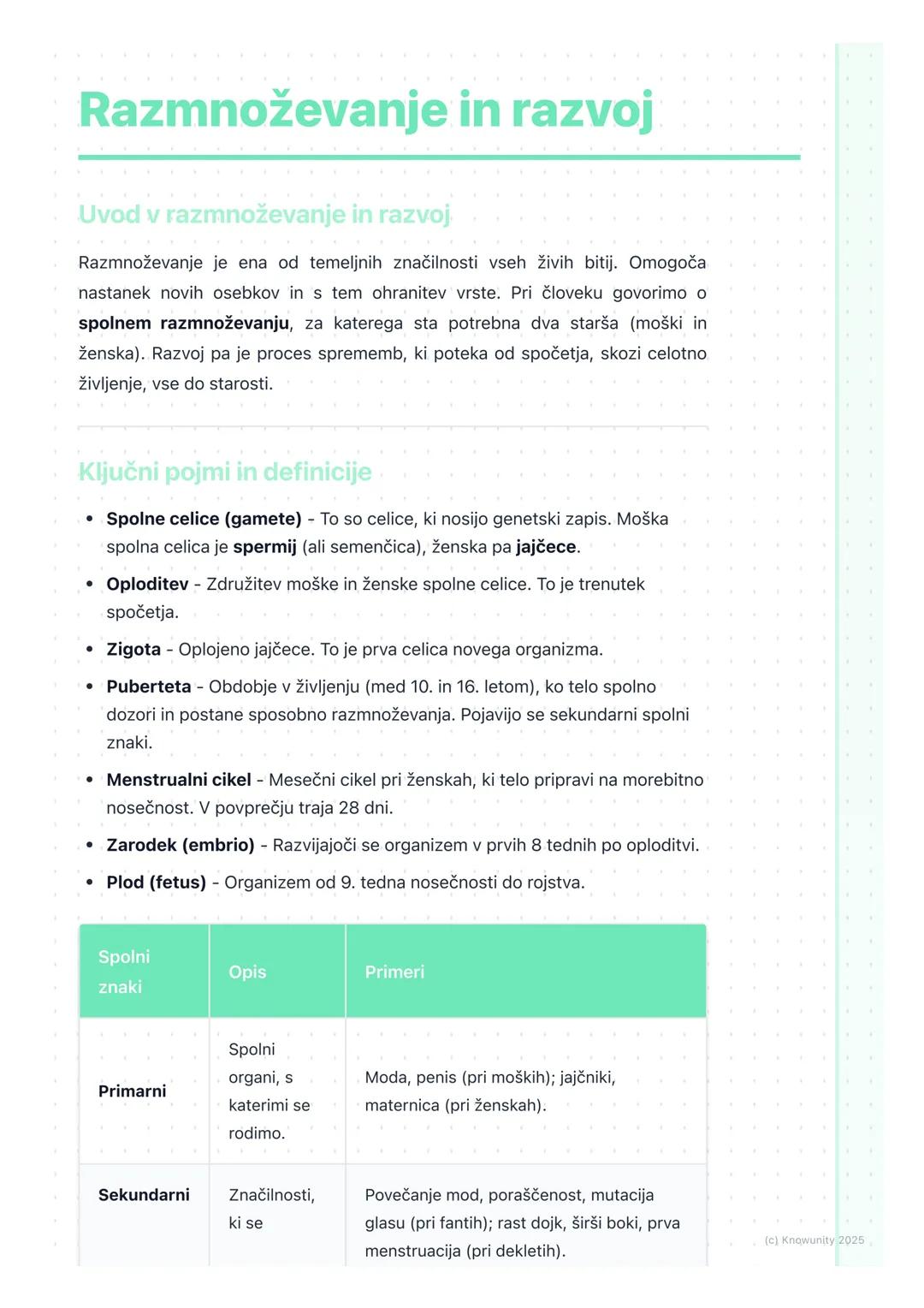 # Razmnoževanje in razvoj

Uvod v razmnoževanje in razvoj

Razmnoževanje je ena od temeljnih značilnosti vseh živih bitij. Omogoča
nastanek 