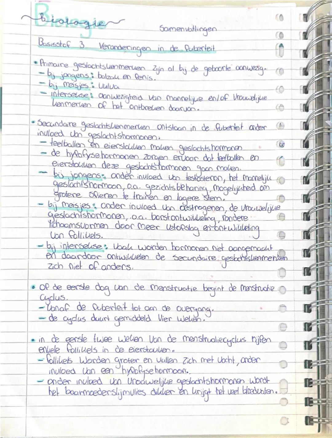```markdown
biologie
Samenvattingen
Basisstof 3
Veranderingen in de Puberteit.
•Primaire geslachtskenmerken zijn al bij de geboorte aanwezig