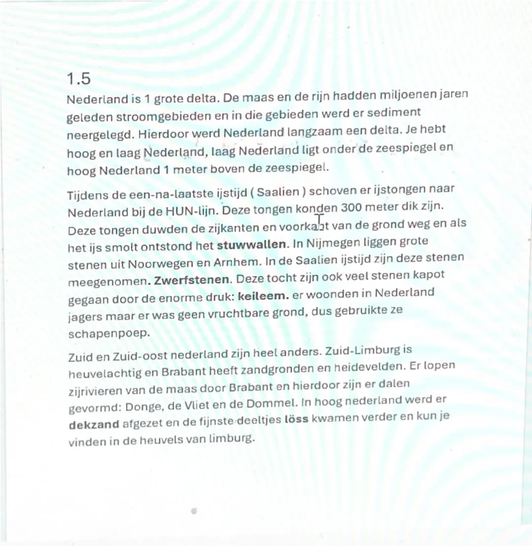 # 1.1

in de himalaya vind je veel fossielen. Dit komt doordat rivieren die aan een oceaan vast
zaten zand en klei meenemen, dit word naar d