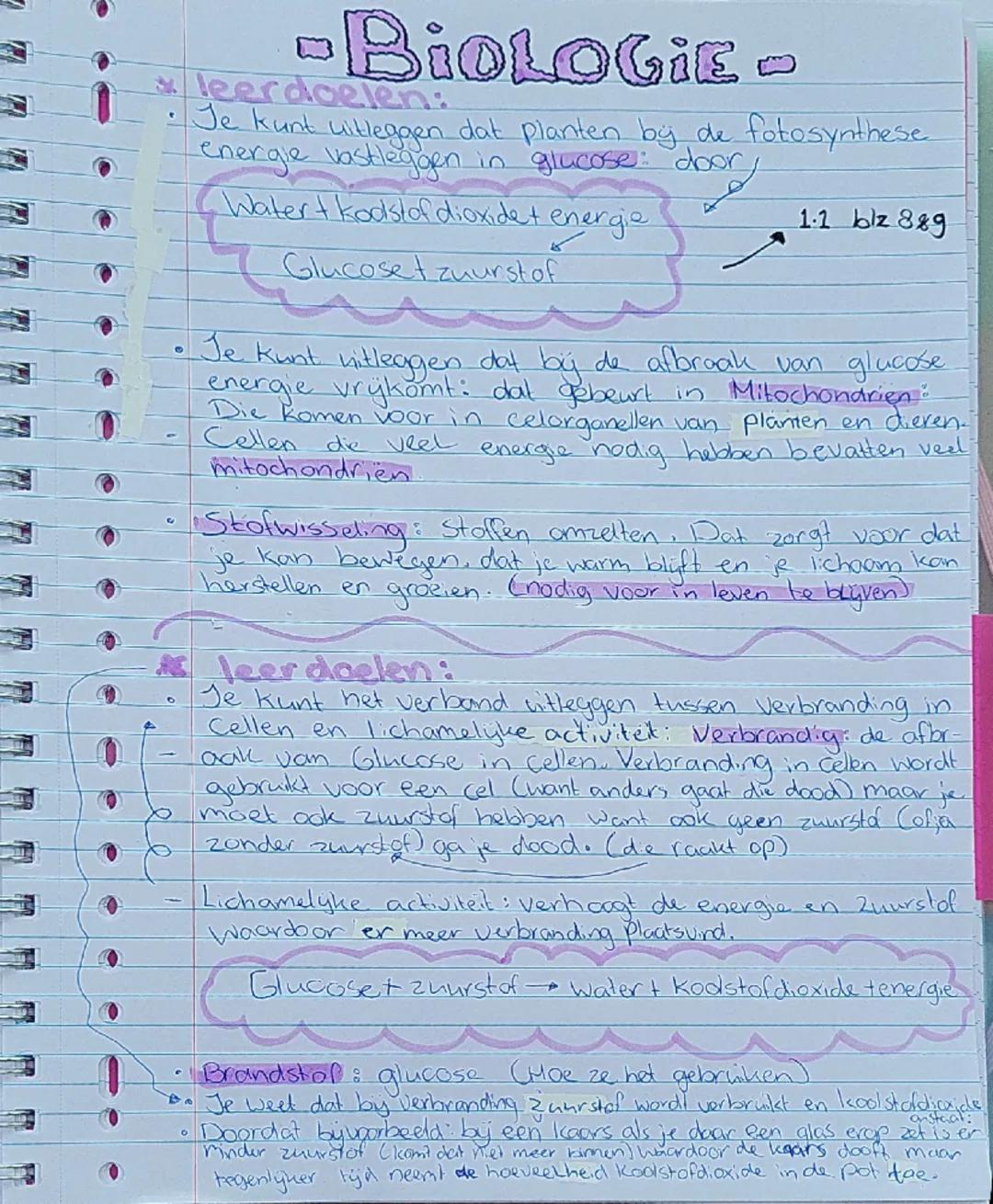 -BIOLOGIE I

*leerdoelen:
*   Je kunt uitleggen dat planten by de fotosynthese
    energie vastleggen in glucose: door

Water + kodst of dio