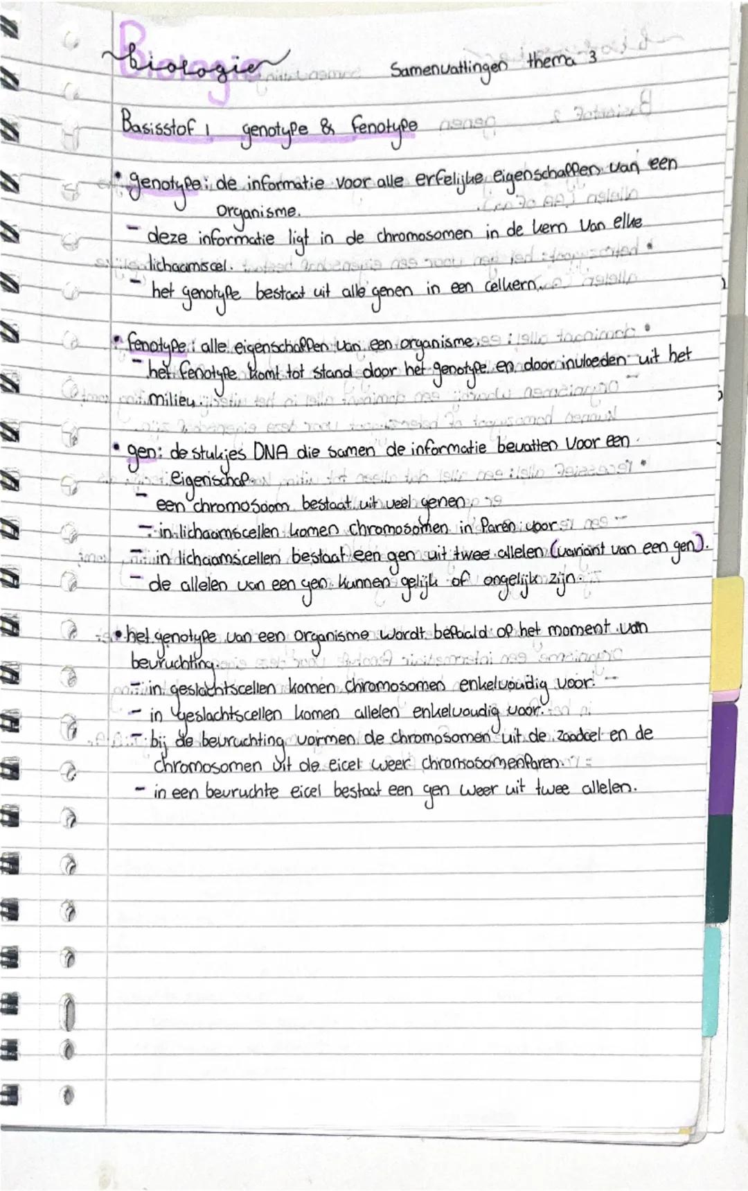 --- OCR Start ---
5
biologie damed Samenvattingen thema 30
Basisstof genotype & Fenotype nenan
Fotanica
genotype:
- de informatie voor alle 