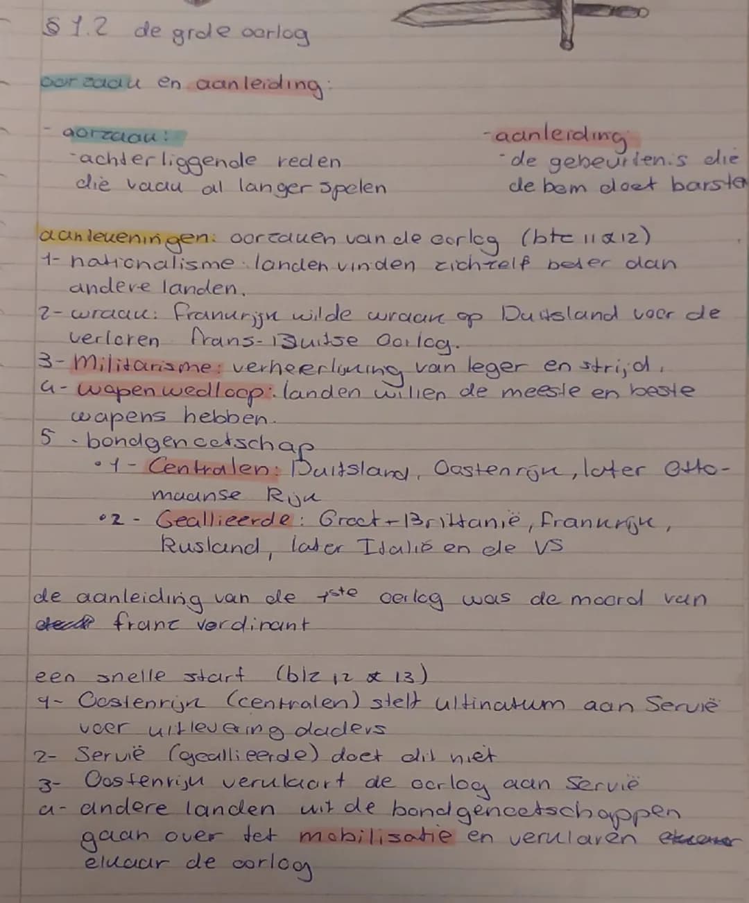 Geschiedenis over de eerste wereld oorlog HAVO 3