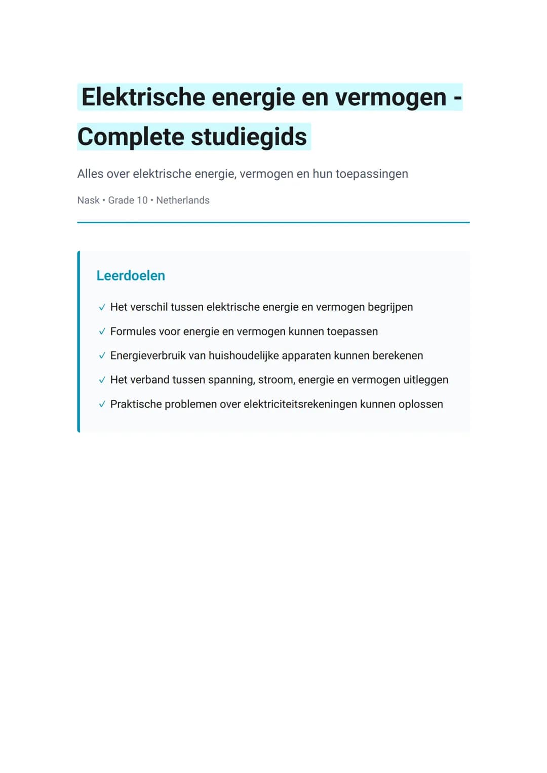 Elektrische energie en vermogen - Complete studiegids
