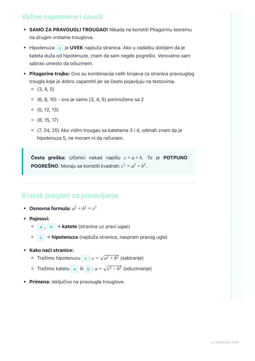 # Pitagorina teorema

Šta je Pitagorina teorema?

Pitagorina teorema je jedna od najvažnijih teorema u matematici. Ona opisuje
vezu između s