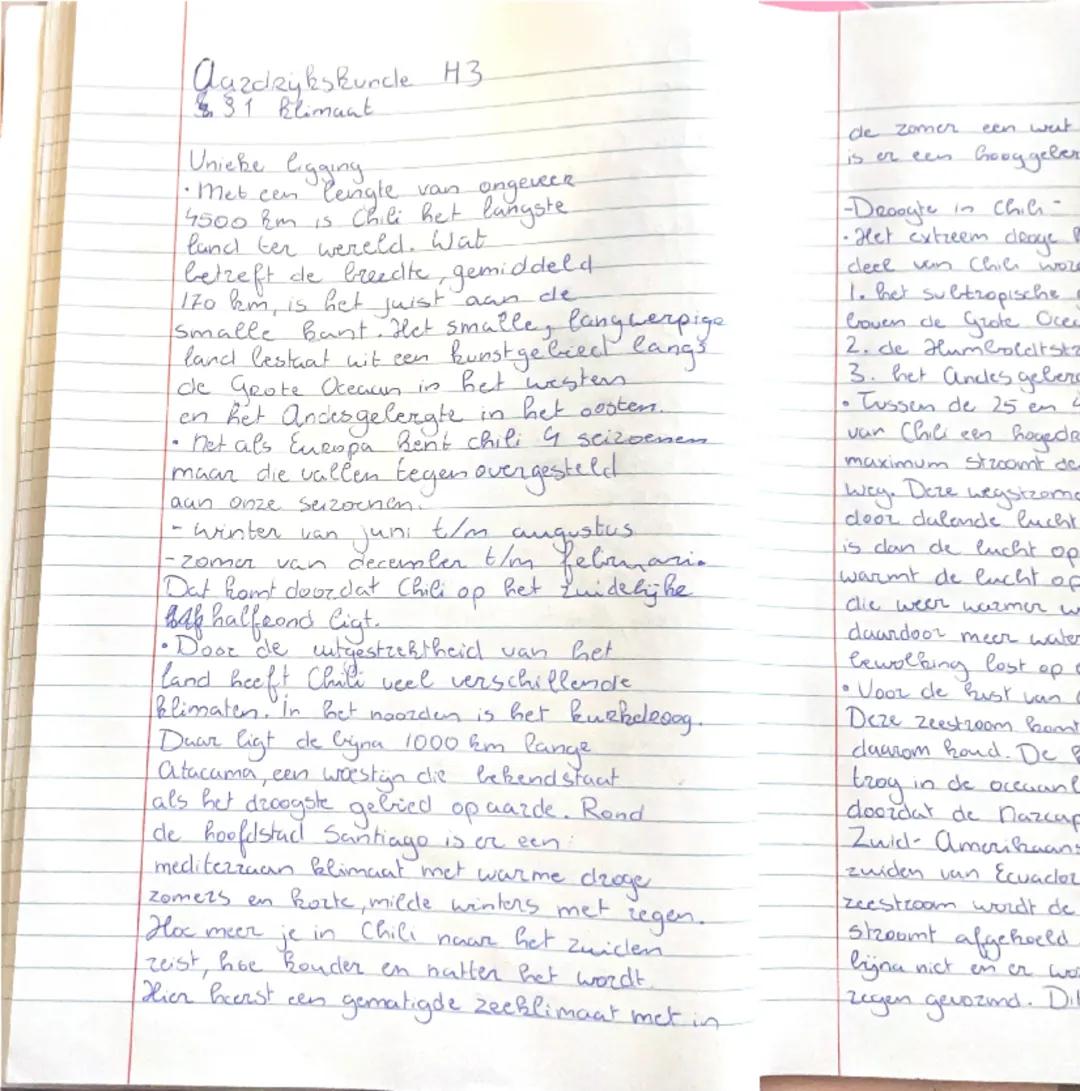 ## Aardrijkskunde H3

### 3.1 Klimaat

**Unieke ligging**
- Met een lengte van ongeveer
4500 km is Chili het langste
land ter wereld. Wat
 b