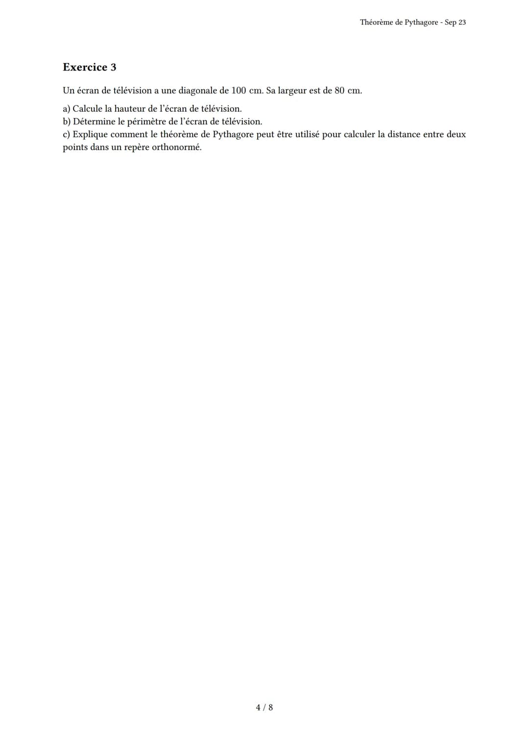 # Théorème de Pythagore

Généré par Knowunity.fr - Sep 23

Description: Cet examen évalue votre compréhension du Théorème de Pythagore et de