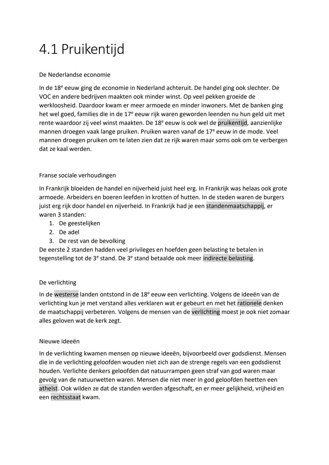 4.1 Pruikentijd
De Nederlandse economie
In de 18º eeuw ging de economie in Nederland achteruit. De handel ging ook slechter. De
VOC en ander