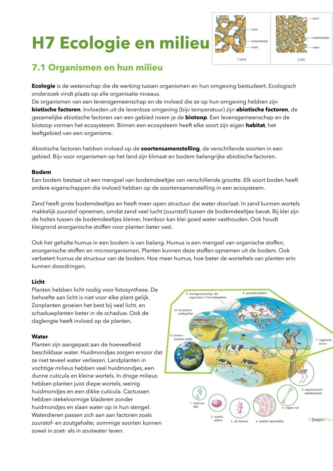 -lucht
H7 Ecologie en milieu
7.1 Organismen en hun milieu
1 zand
bodemd
Ecologie is de wetenschap die de werking tussen organismen en hun om