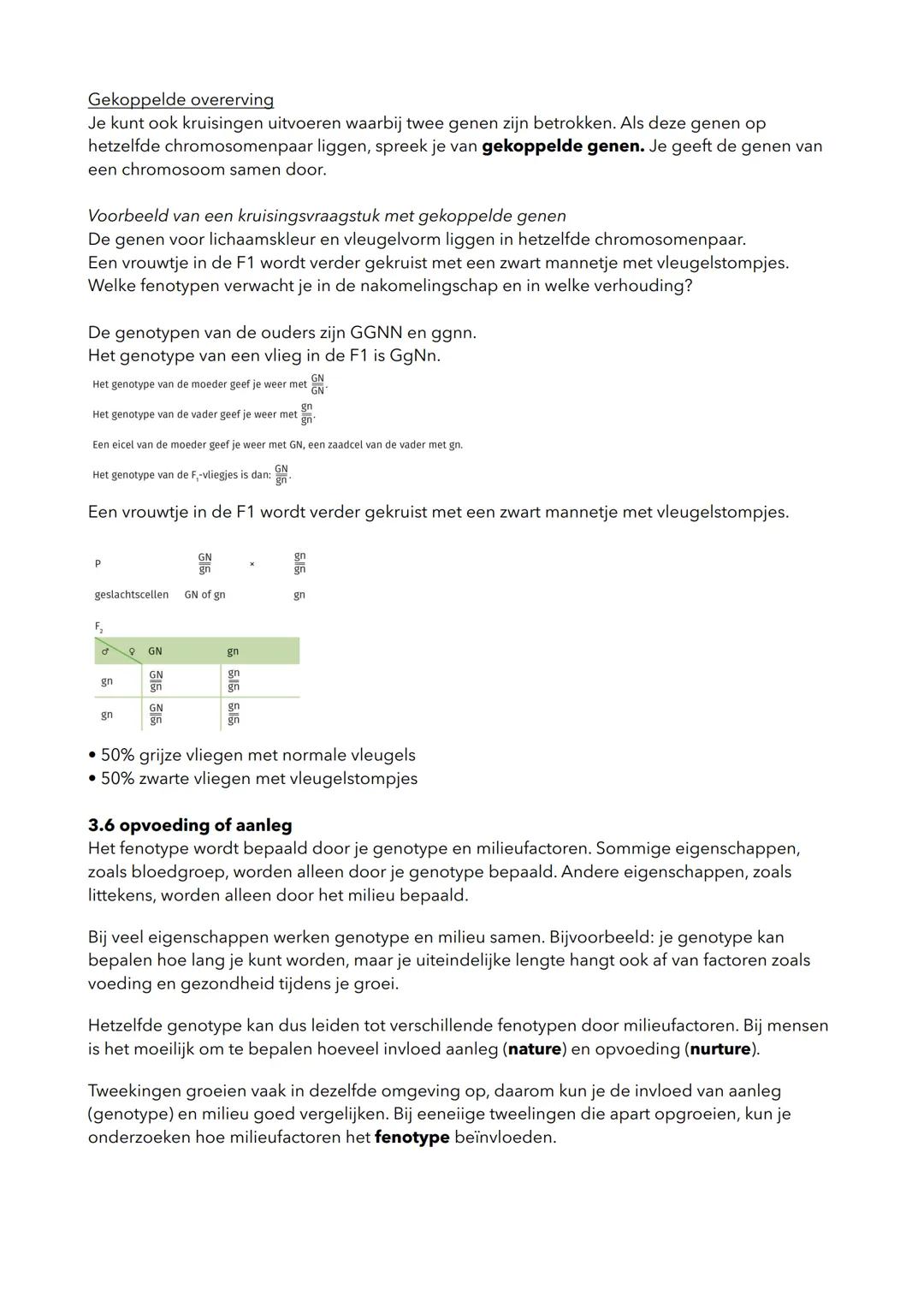 ## H3 genetica
### 3.1 fenotype & genotype
Feno
**type**: eigenschappen die je kunt zien (uiterlijk)
**Genotype**: informatie voor erfelijk
