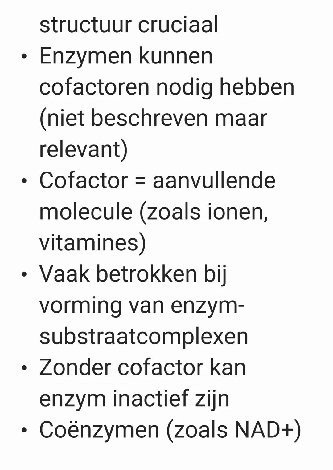 • Enzymen zijn eiwitten
• Ze versnellen of maken
reacties mogelijk
• Ze verlagen de
activeringsenergie
• Werking door binding
substraat
• Su