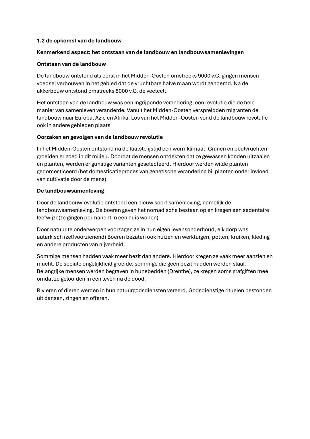 Geschiedenis samenvatting TW1
1.1 het leven van jagers en verzamelaars
Kenmerkend aspect: de levenswijze van jager-verzamelaars
Geen schrift