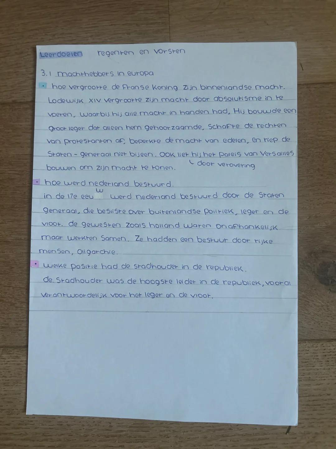 Leerdoeien
regenten en vorsten
3.1 machthebbers in europa
hoe vergrootte de Franse koning Zijn binneniandse macht.
Lodewijk XIV vergrootte z