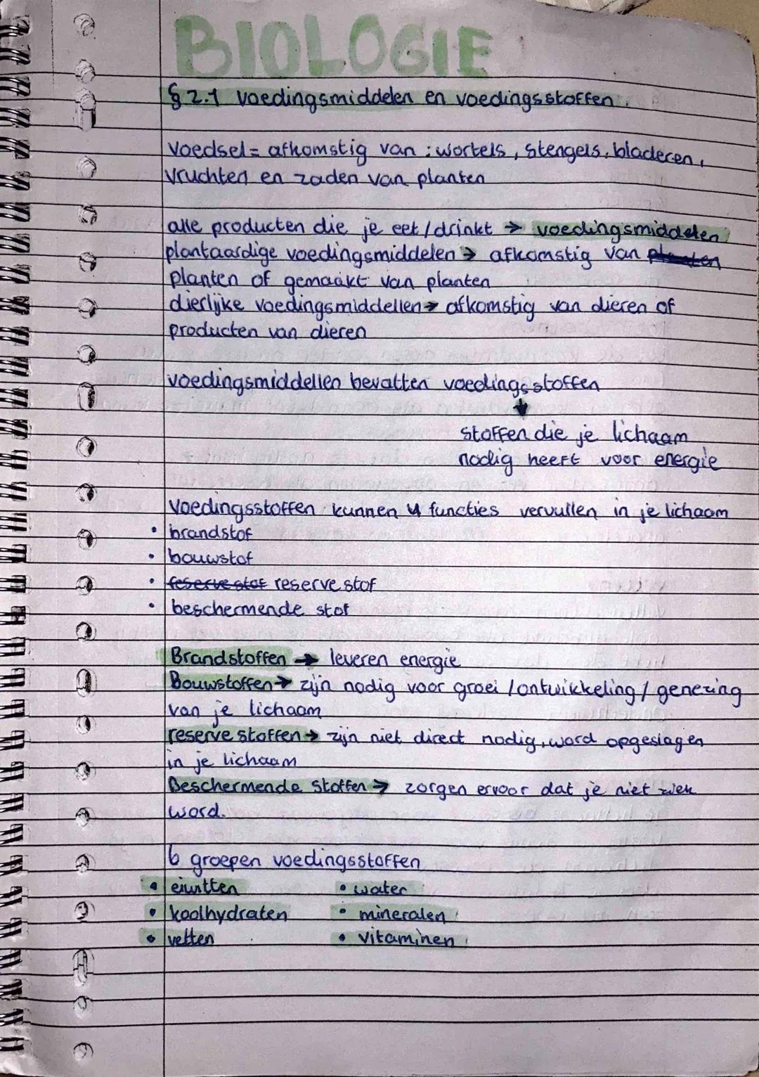## BIOLOGIE
§ 2.1 voedingsmiddelen en voedingsstoffen
Voedsel = afkomstig van: wortels, stengels, bladeren,
Vruchten en zaden van planten