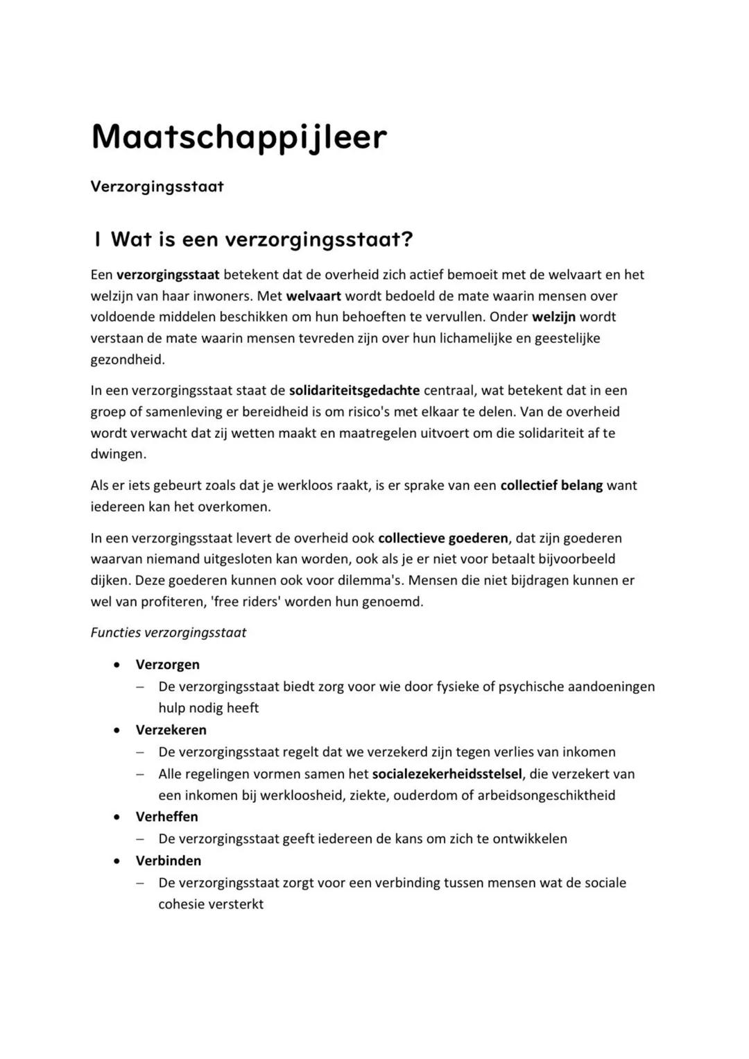 Maatschappijleer
Verzorgingsstaat
I Wat is een verzorgingsstaat?
Een verzorgingsstaat betekent dat de overheid zich actief bemoeit met de we