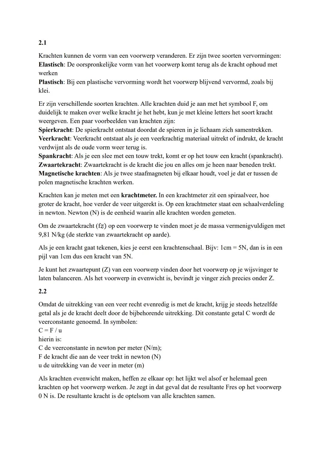 Natuurkunde Hoofdstuk 2, Krachten