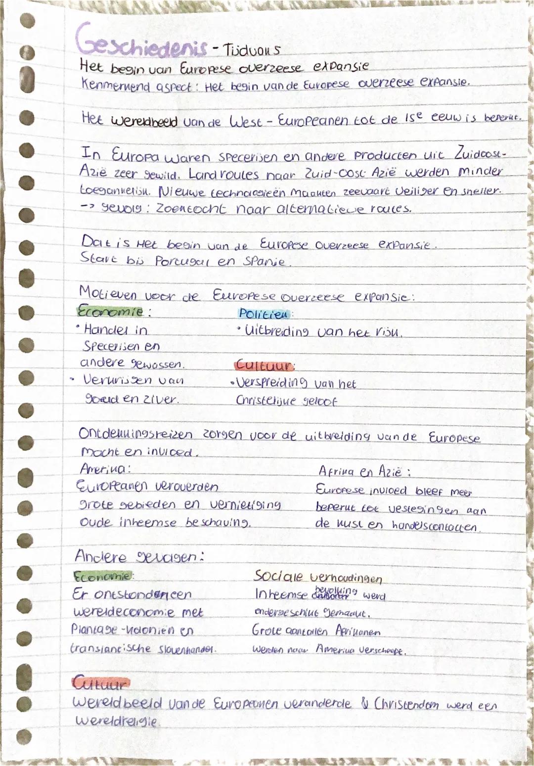 Geschiedenis - Tijdduur
Het begin van Europese overzeese expansie
Kenmerkend aspect: Het begin van de Europese overzeese expansie.
Het werel