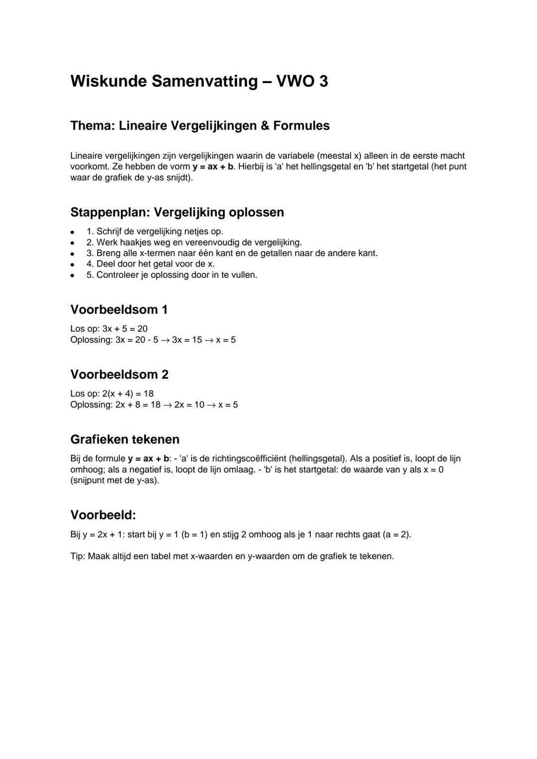 Vwo 3 lineaire vergelijkingen
