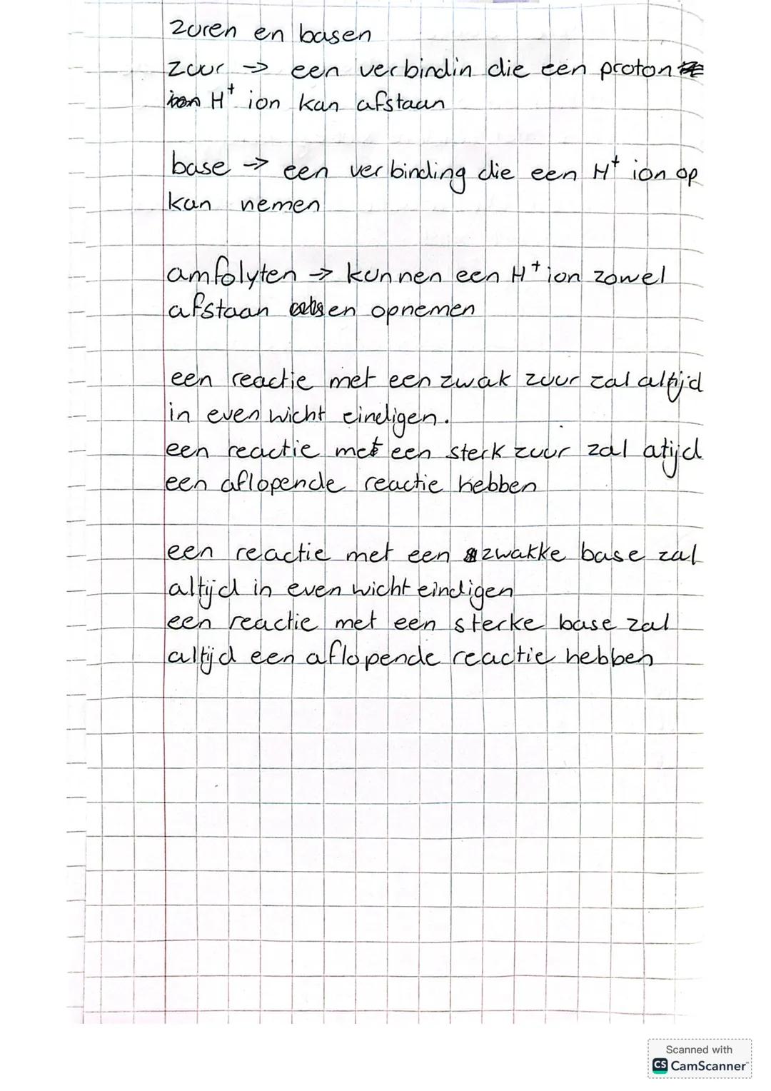 Zuren en basen
Zuur → een verbinin die een proton
(of H⁺ ion kan afstaan
base → een verbindung die een H⁺ ion op
kan nemen
amfolyten → kunne
