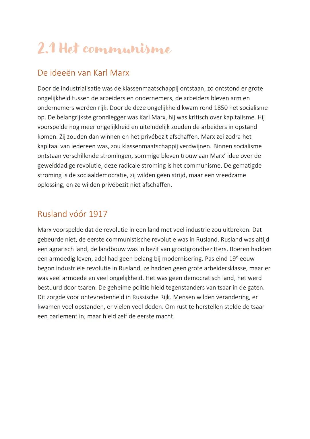 2.1 Het communisme
De ideeën van Karl Marx
Door de industrialisatie was de klassenmaatschappij ontstaan, zo ontstond er grote
ongelijkheid t
