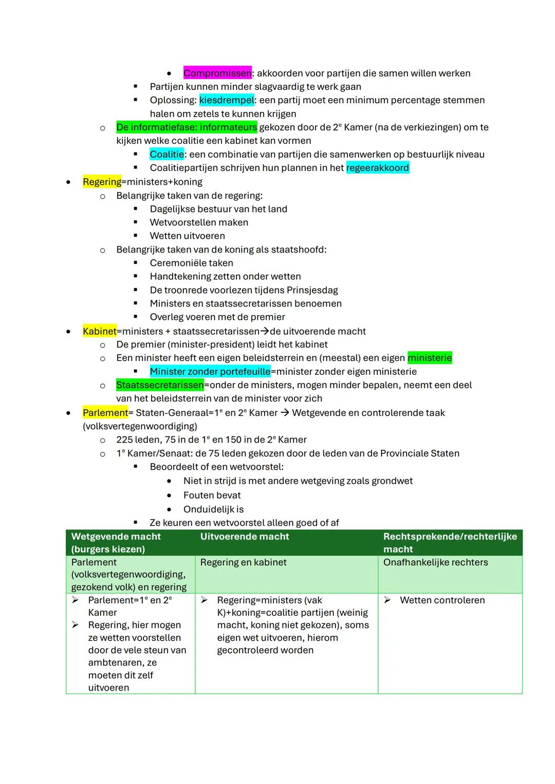 Parlementaire democratie
Democratie
Kenmerken:
- Individuele vrijheid (vrijheid van meningsuiting)
- Passief en actief kiesrecht van de bu
