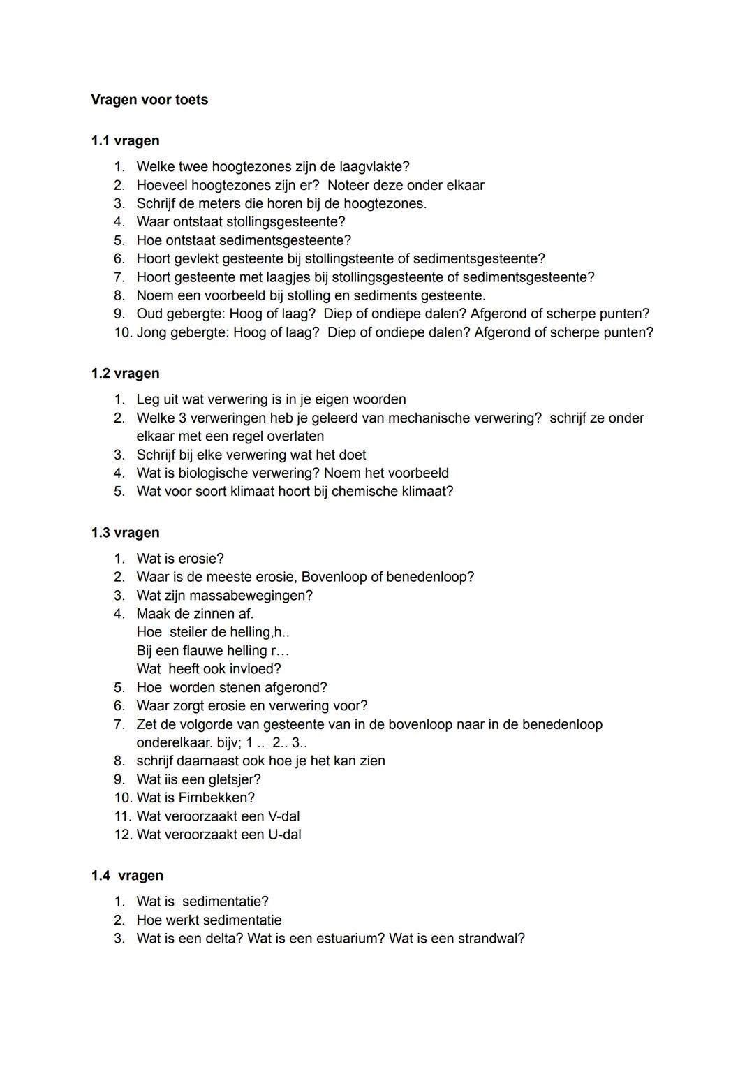 1.1
Gesteente
• Stollingsgesteente
➤ Ontstaat diep onder de grond.
➤ Gevlekt gesteente.
➤ Vb: Graniet
• Sedimentsgesteente
➤ Ontstaat door o