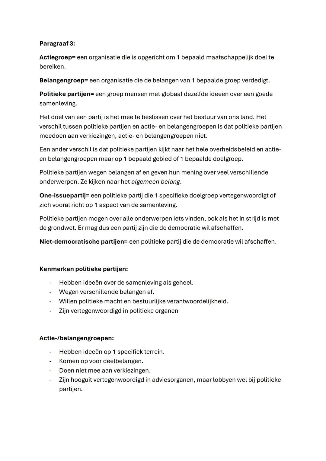Maatschappijleer
Hoofdstuk 3
Parlementaire democratie
Paragraaf 1:
Politiek= het maken van keuzes waaraan alle burgers in een staat zijn geb