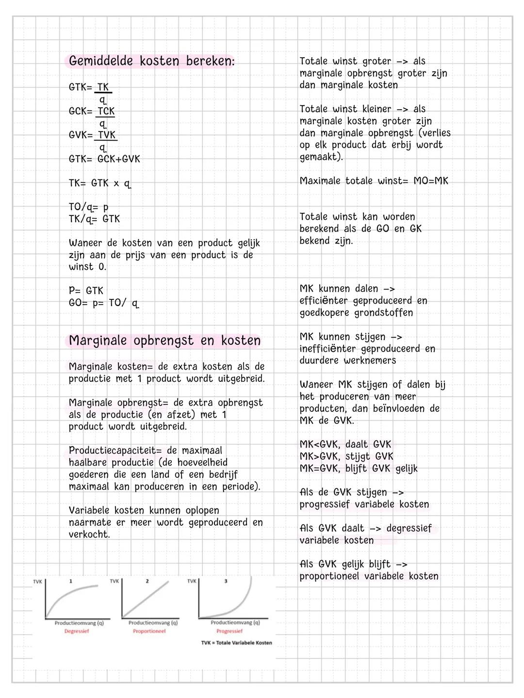 Hoofdstuk 1
Kosten en opbrengsten
Afzet -> aantal verkochten producten (bij taxi bedrijf aantal
kilometers).
Opbrengst, kosten en winst (van