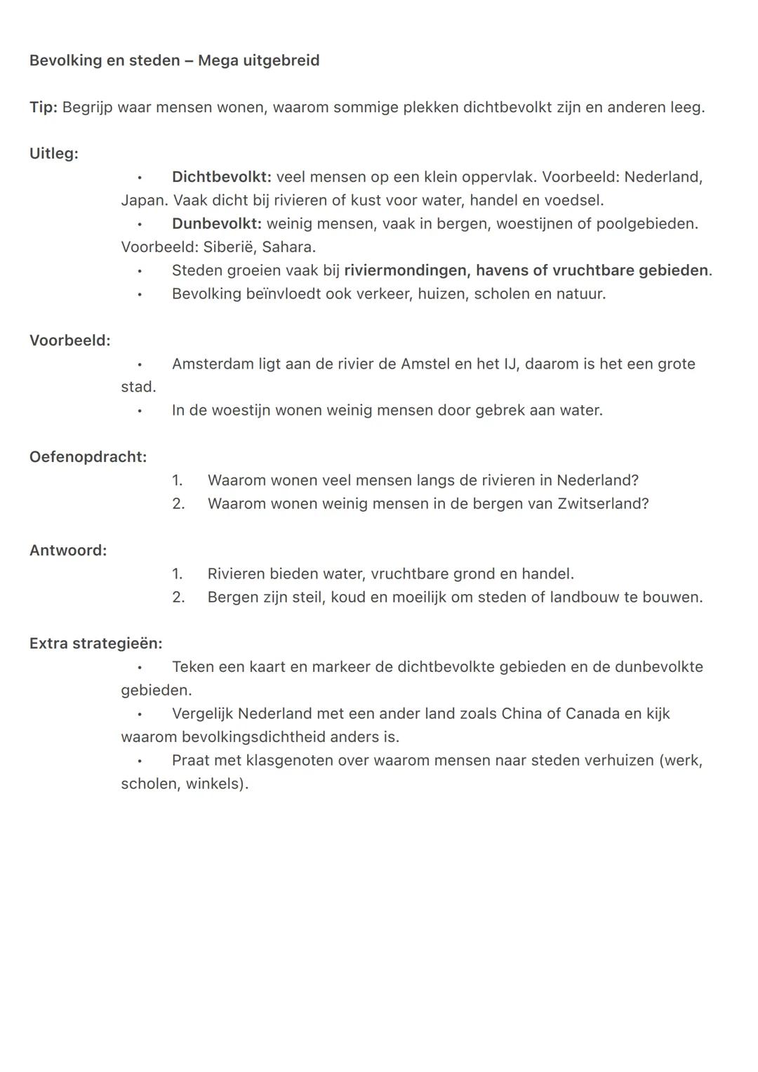 Bevolking en steden - Mega uitgebreid
Tip: Begrijp waar mensen wonen, waarom sommige plekken dichtbevolkt zijn en anderen leeg.
Uitleg:
Dich