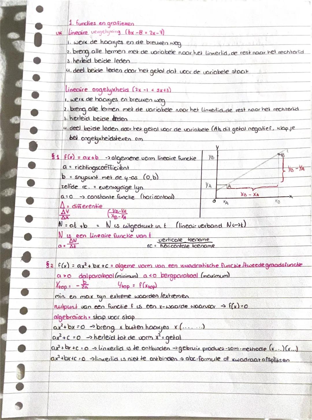 1. functies en grafieken.
ux Lineaire vergelyking (bx-8=2x-7)
1. werk de haakjes en de breuken weg
2. breng alle termen met de variabele naa