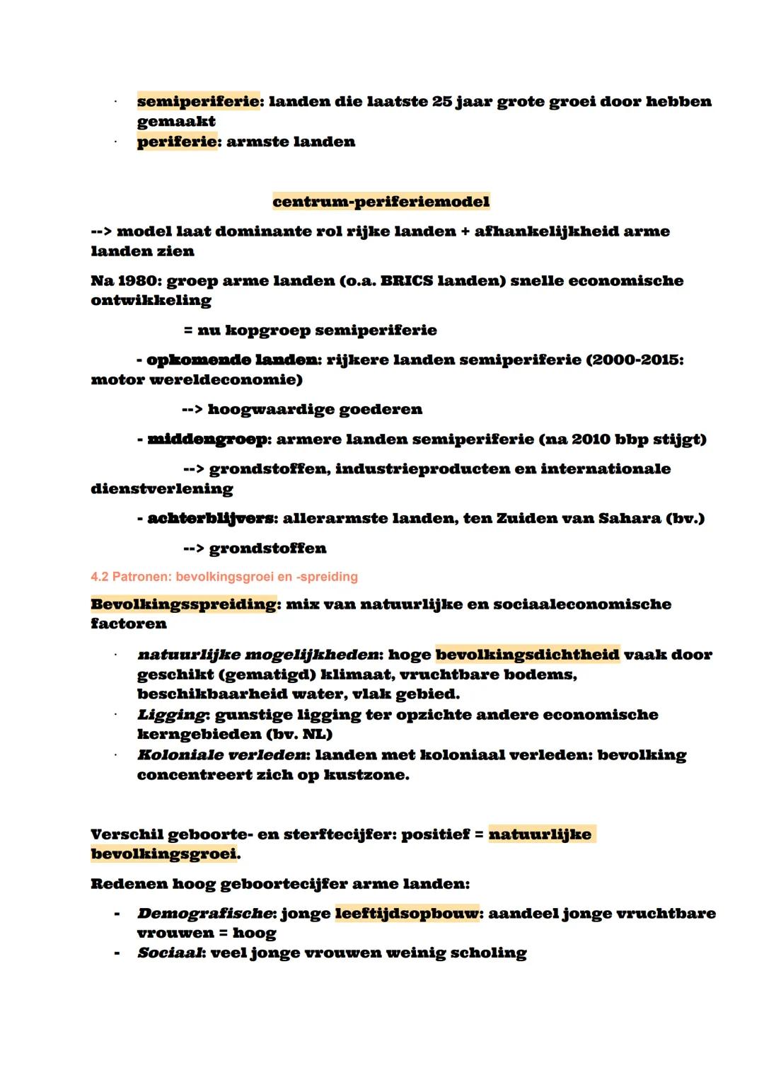 Samenvatting hoofdstuk 4 Wereld
4.1 Patronen: welvaart & welzijn
Mate ontwikkeling/welvaart in land bepalen
Bruto binnenlands product per ho