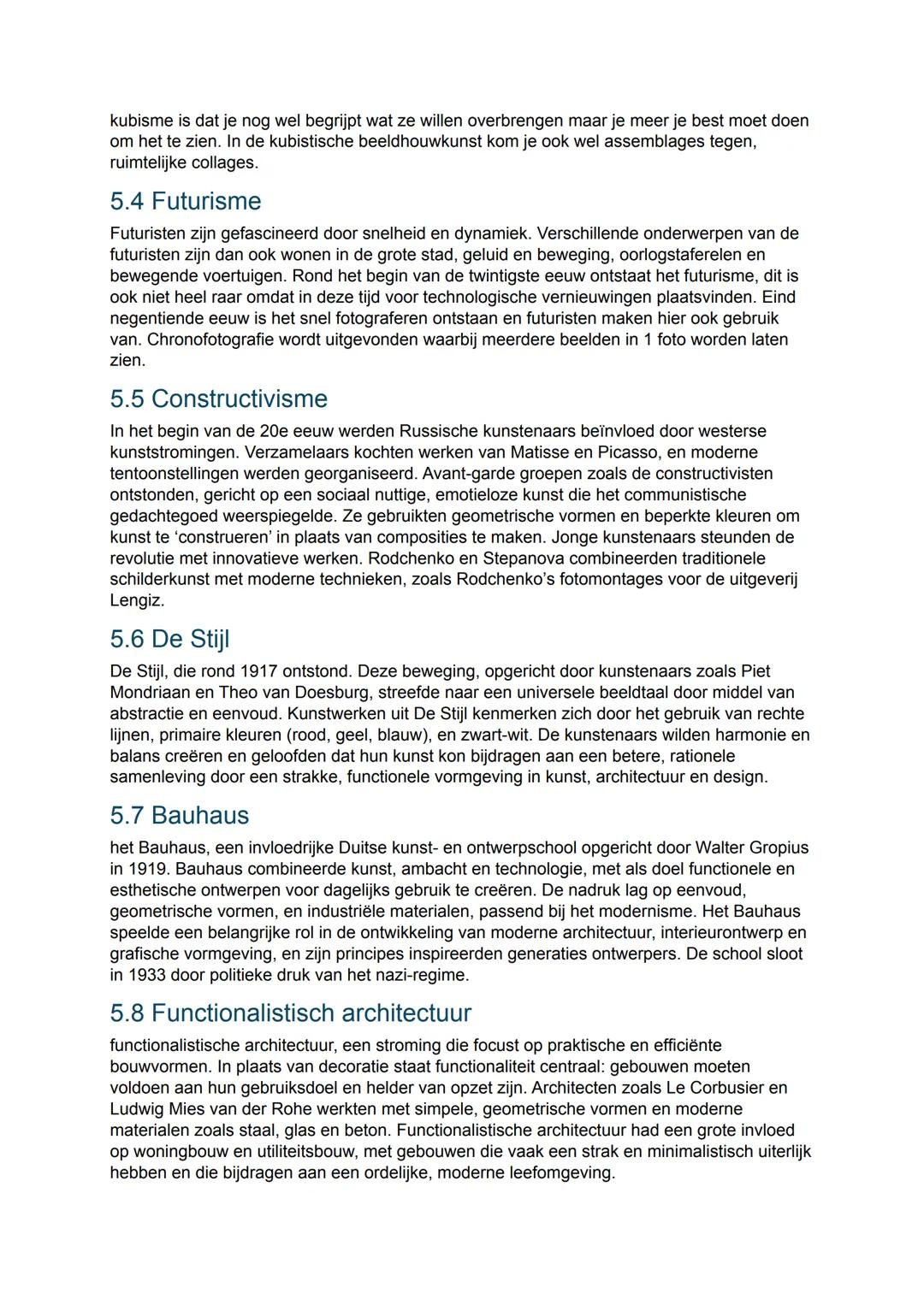 ## Hoodstuk 5: Modernisme
### 5.1 Modernisme 1900-1945
"modernisme" is een overkoepelende term voor een aantal kunststromingen in de eerst