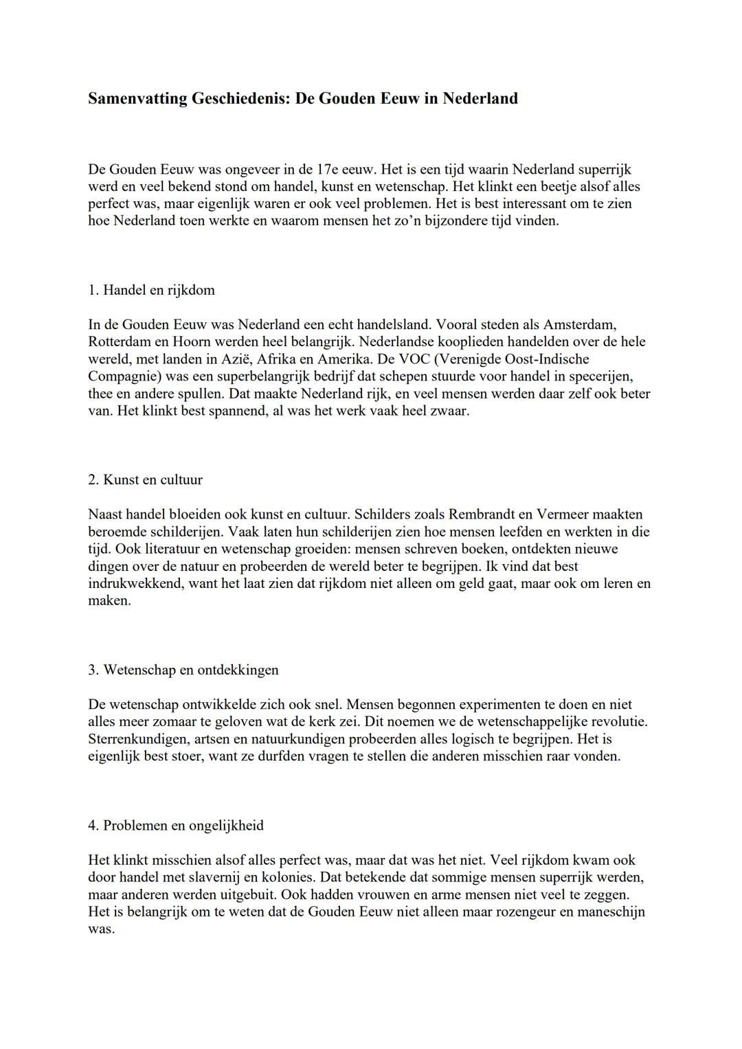 Samenvatting geschiedenis gouden eeuw