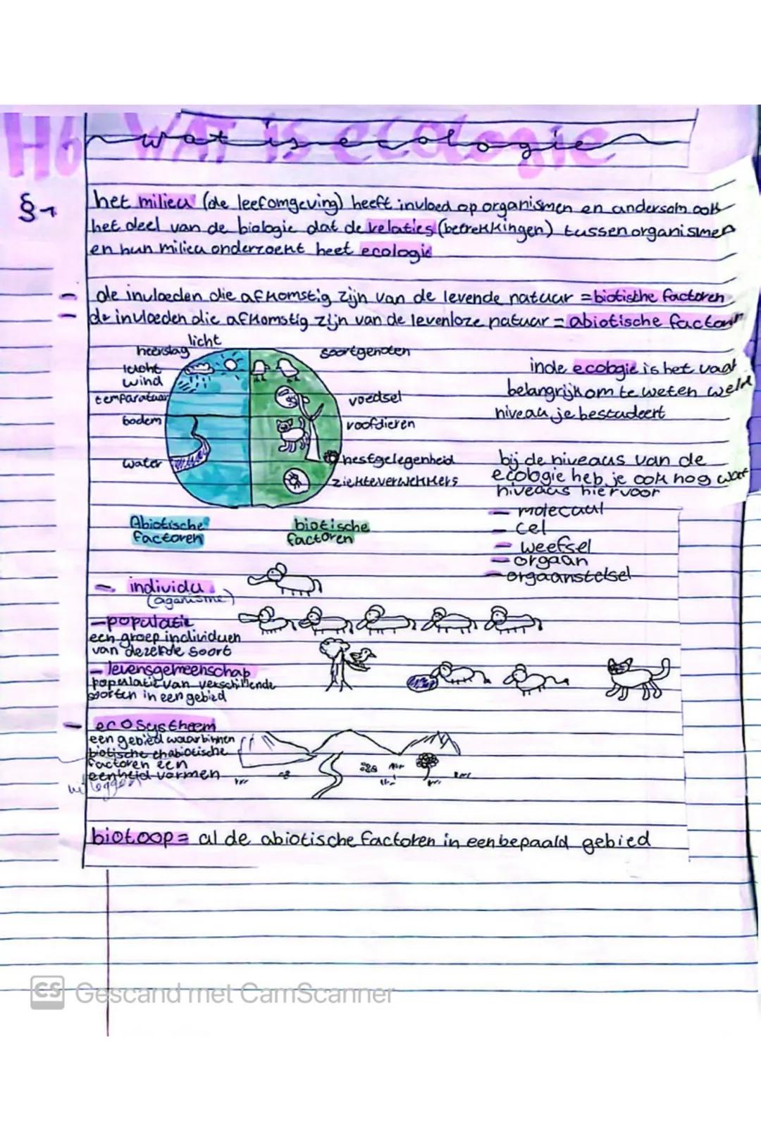 # Ho
§
het milieu (de leefomgeving) heeft invloed op organismen en andersom cok
het deel van de biologie dat de relaties (betrekkingen) tu