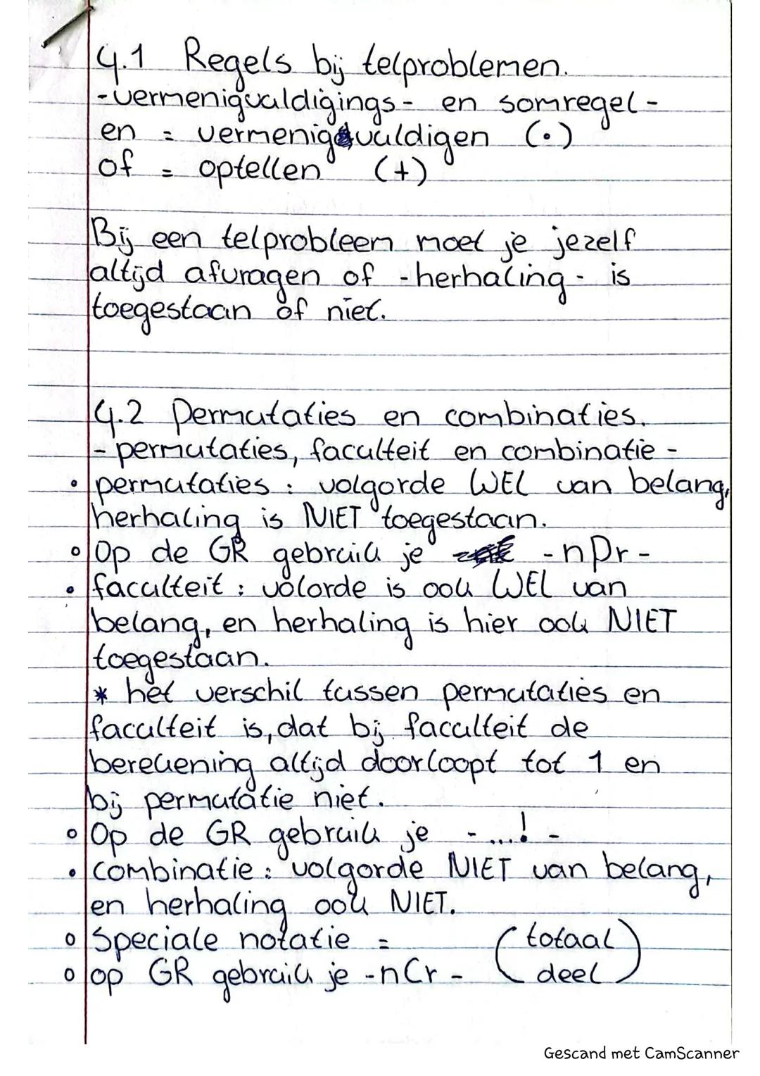 4.1 Regels bij telproblemen..
-vermenigvaldigings- en somregel -
en = vermenigvuldigen ($\cdot$)
of = optellen (+)
Bij een telprobleem moet