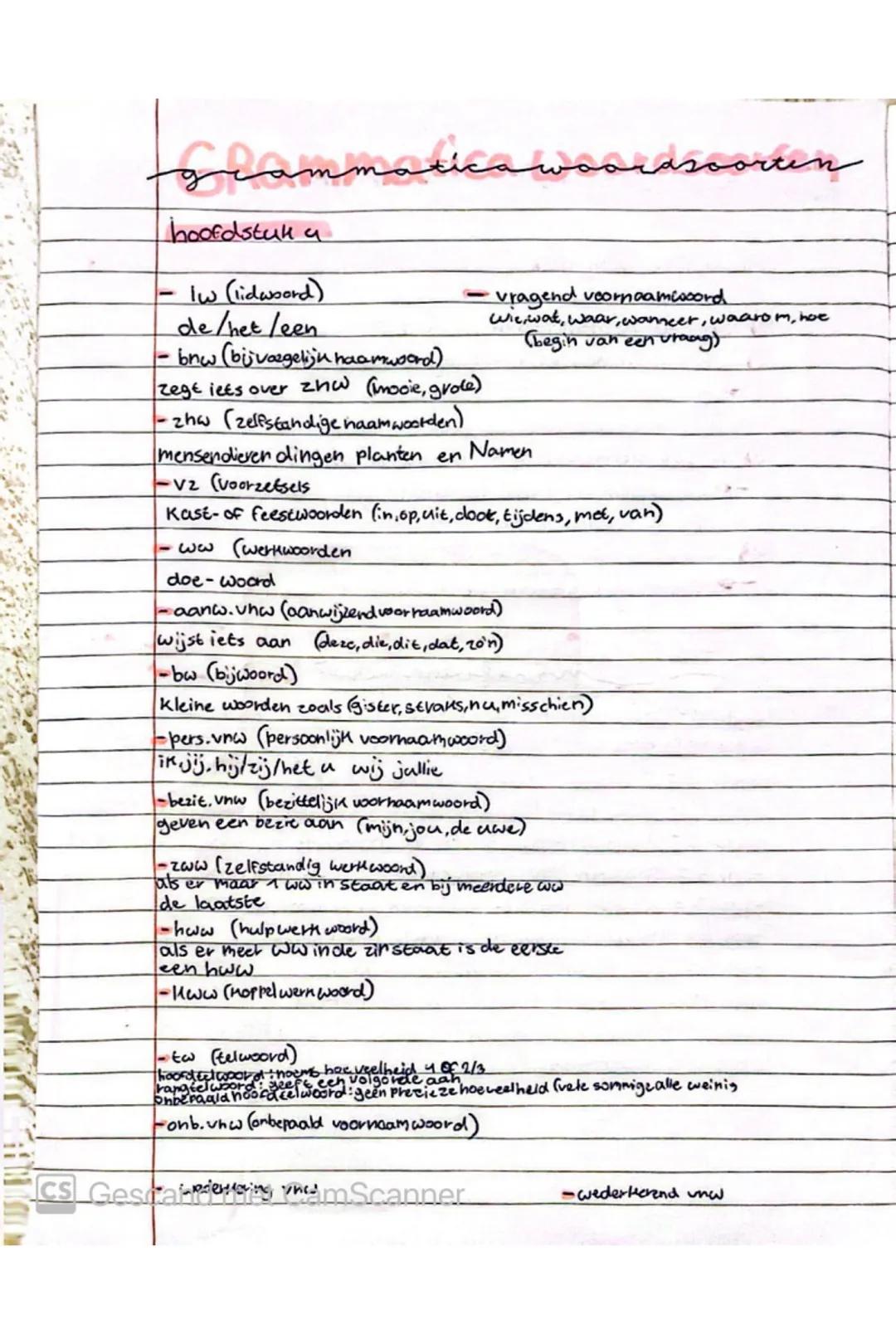 # grammatica woorasoorten
hoofdstuk a
- Iw (lidwoord)
de/het/een
- bnw (bijvazgelijn naamwoord)
- vragend voornaamisoord
zege iets over zn