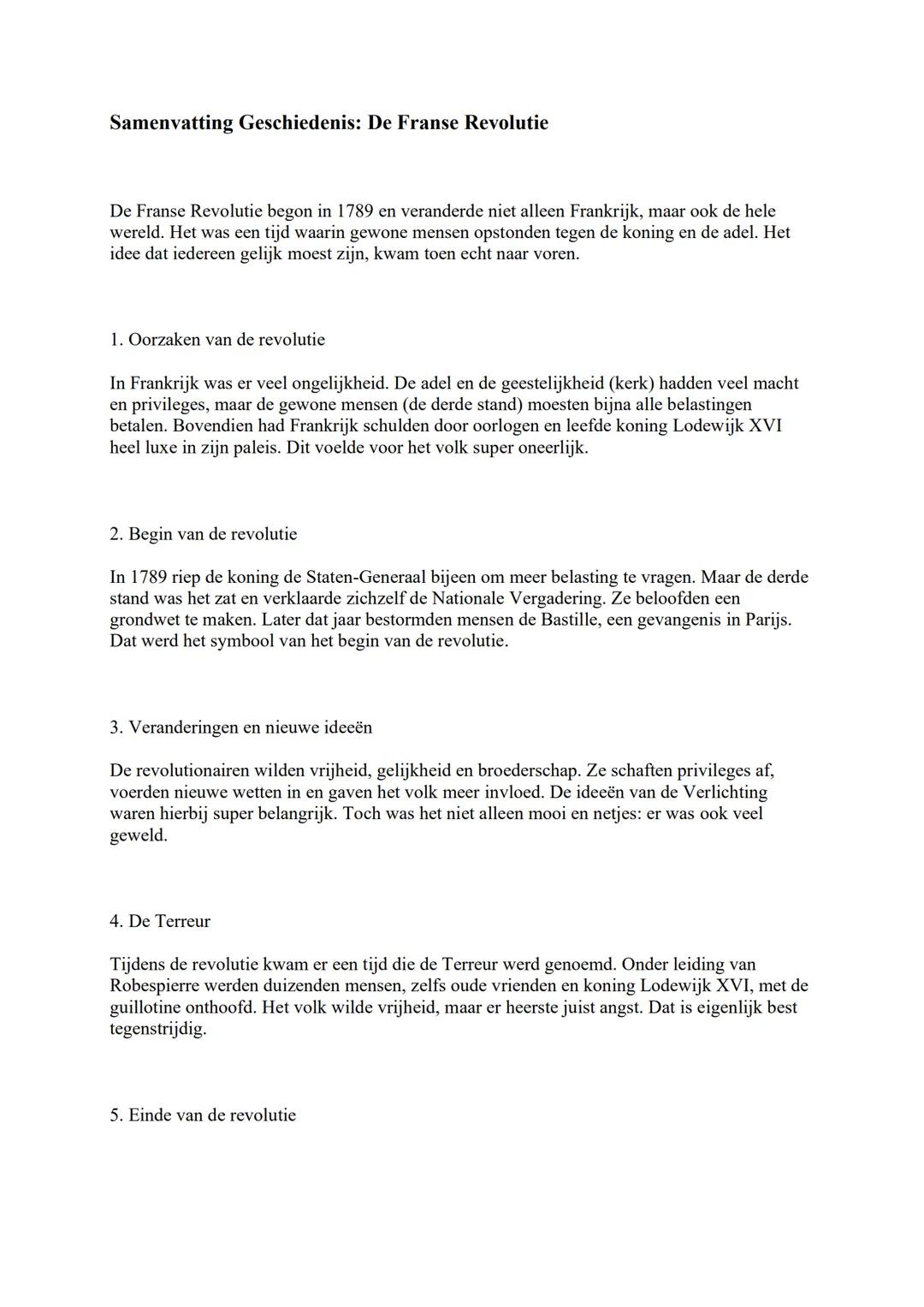 Samenvatting Geschiedenis: De Franse Revolutie