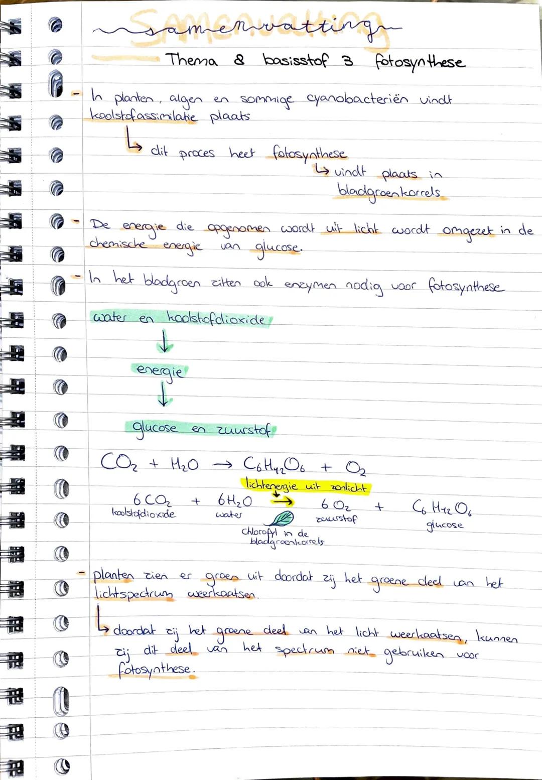 # samenvattingn
## Thema & basisstof 3 fotosyn these
- In planten, algen en sommige cyanobacteriën vindt
koolstof assimilatie plaats.
↳