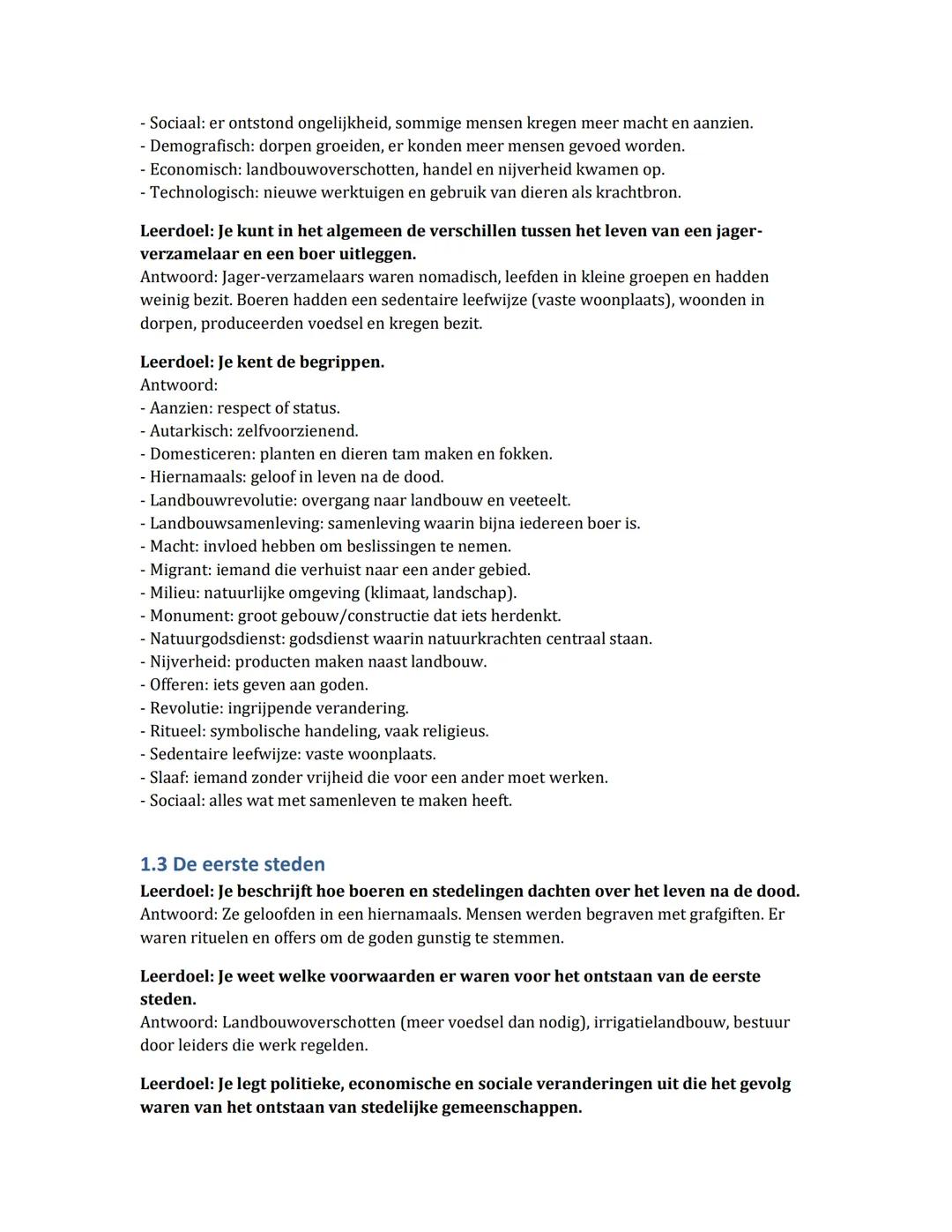 # Geschiedenis - Hoofdstuk 1: De tijd van
jagers en boeren
1.1 Het leven van jager-verzamelaars
Leerdoel: Je kunt uitleggen waarom jager-v